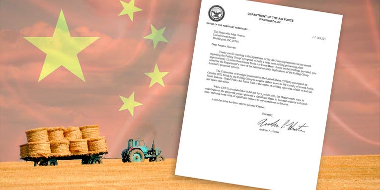 The Air Force claims a proposed Chinese-owned corn plant near a North Dakota base is a ‘significant’ national security threat