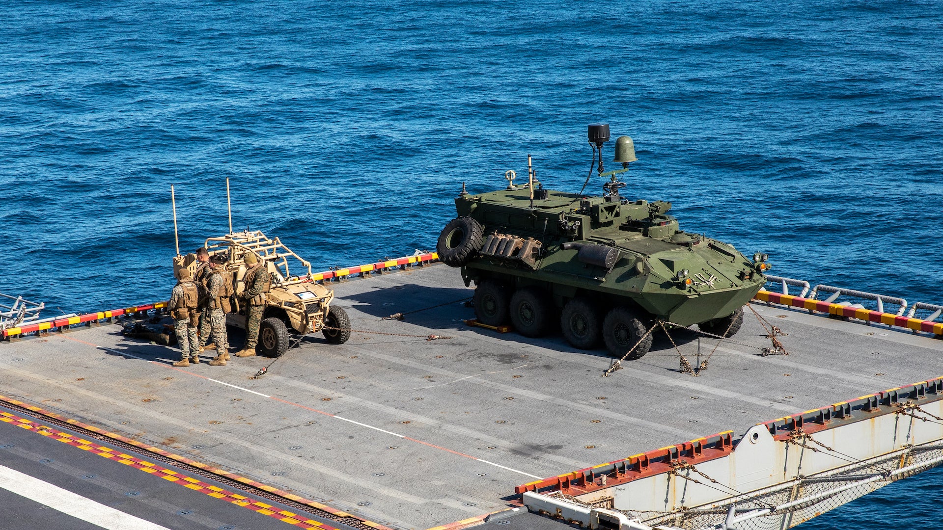 Here’s why the Marine Corps strapped a rare electronic warfare LAV to the deck of a warship