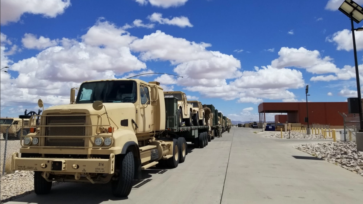 A convoy of M915A5, assigned to the 250th Transportation Company. (Photo by Capt. Adrian Silva/U.S. Army)