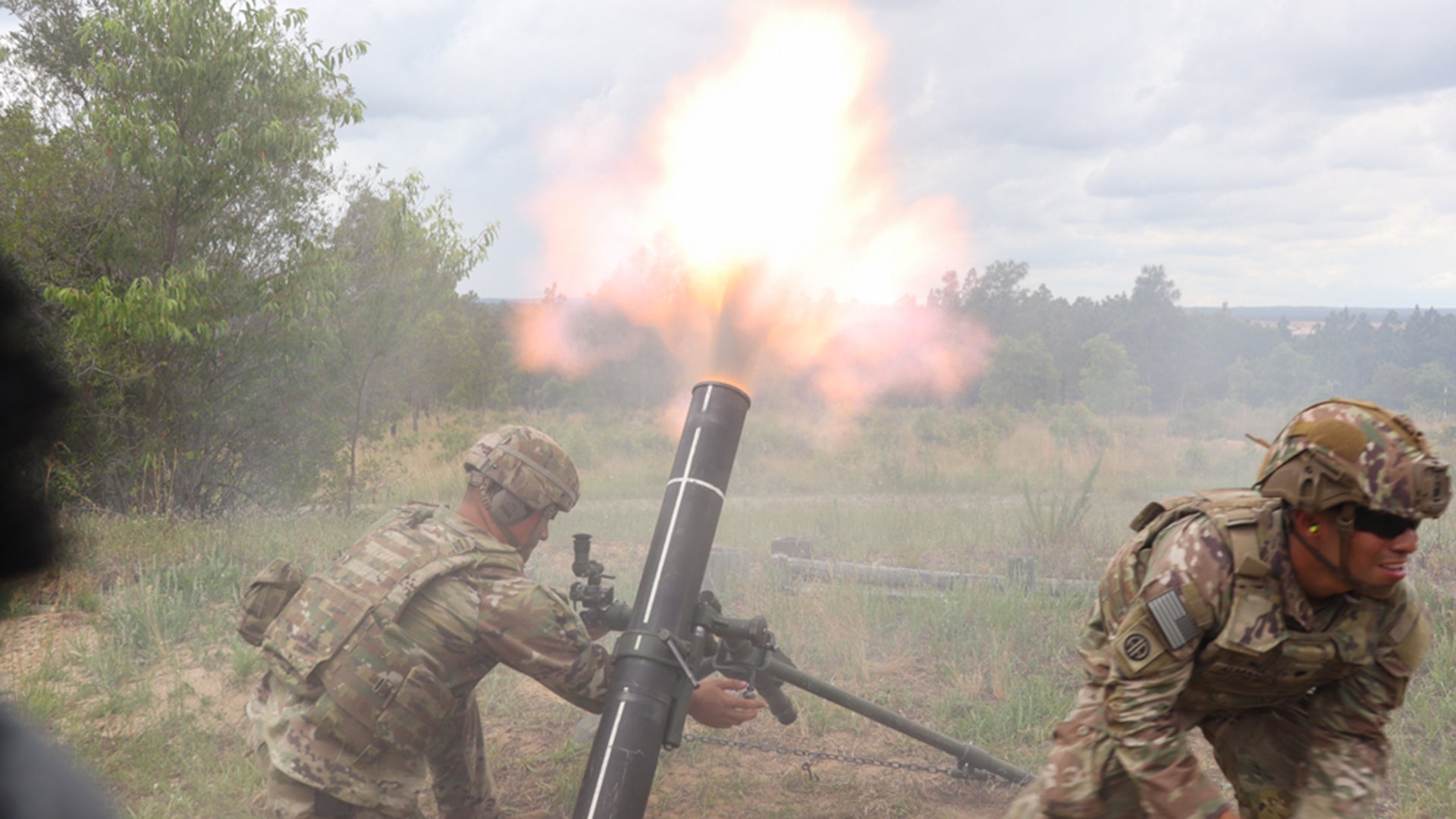 U.S. Army Pfc. Shane Roebuck, a Mortarman assigned to Bravo Troop, 1st Squadron, 73rd Cavalry Regiment (1-73 Cav), 2nd Brigade Combat Team, 82nd Airborne Division fires a 120mm mortar on Fort Bragg, North Carolina, June 2, 2021. 1-73 Cav conducted mortar live fire exercises for combat training and recertification of their weapons systems. (U.S. Army Photo by Spc. Jacob Ward)