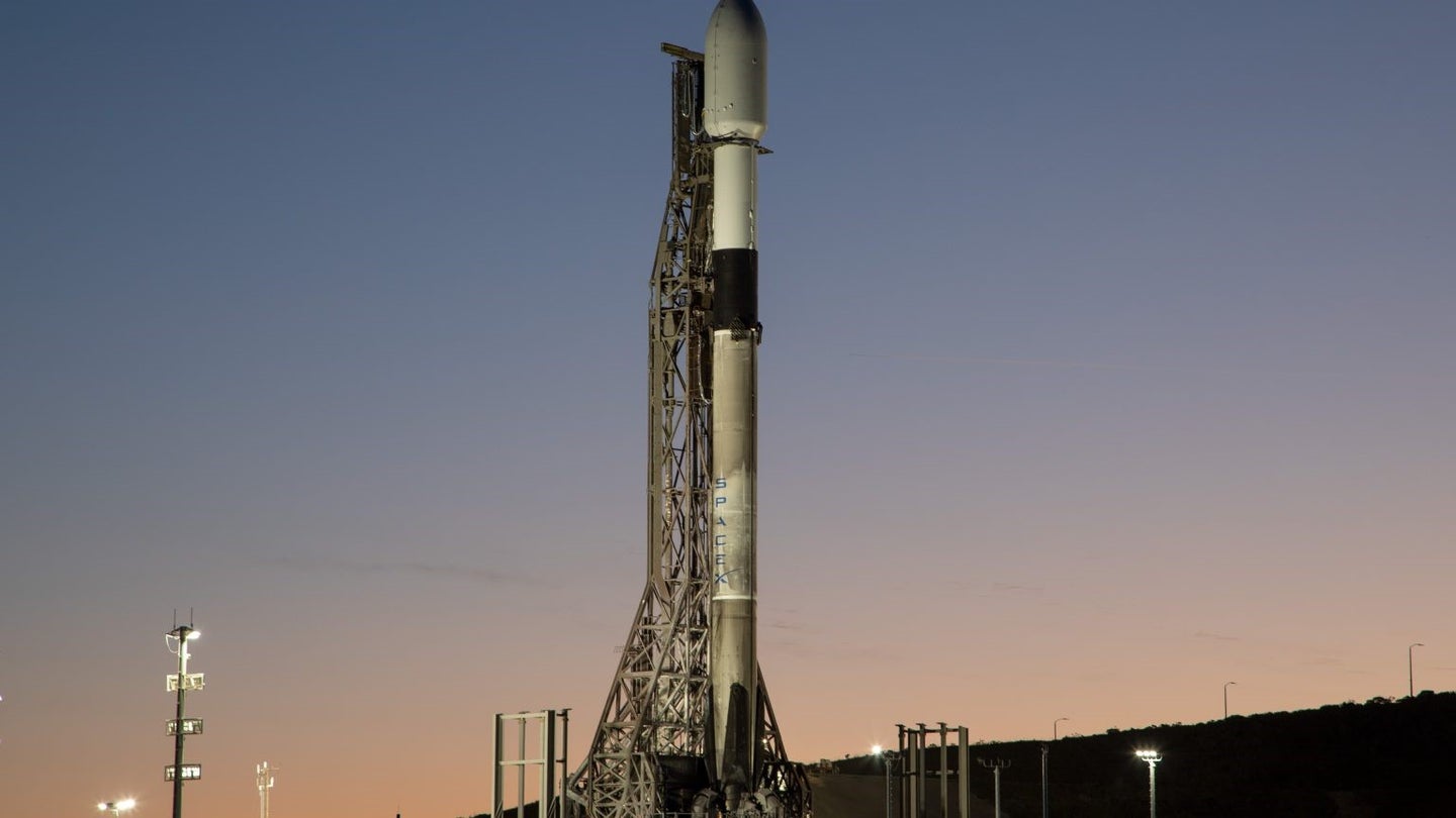 The Falcon 9 rocket that carried the Space Development Agency's new satellites, shortly before launch. (photo courtesy Space Development Agency)
