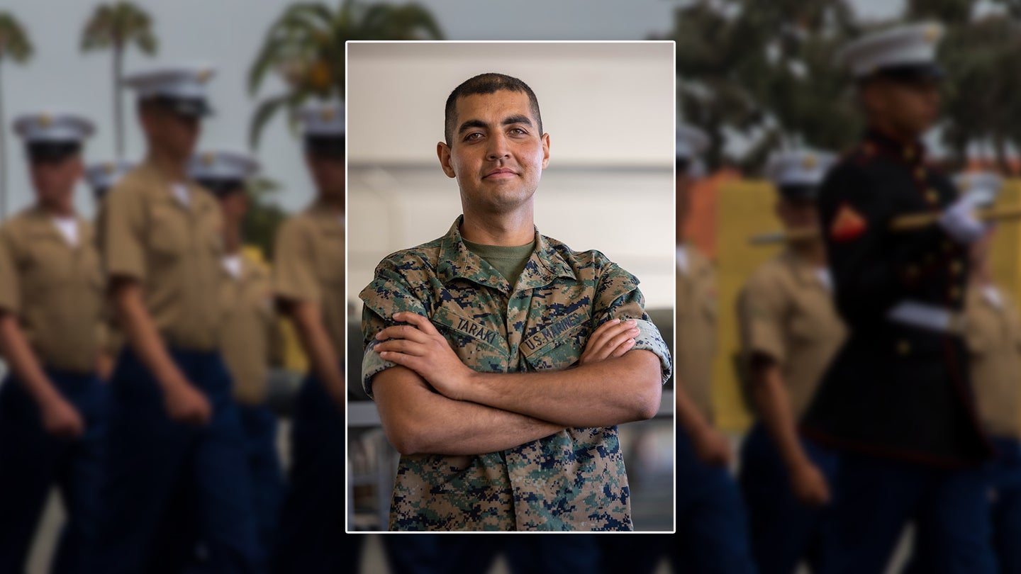 Marine Pfc. Aimal Taraki, who left Afghanistan after serving as an interpreter for U.S. forces, graduated from Marine Corps Recruit Depot San Diego on April 7, 2023. Lance Cpl. Alexander Devereux/U.S. Marine Corps.