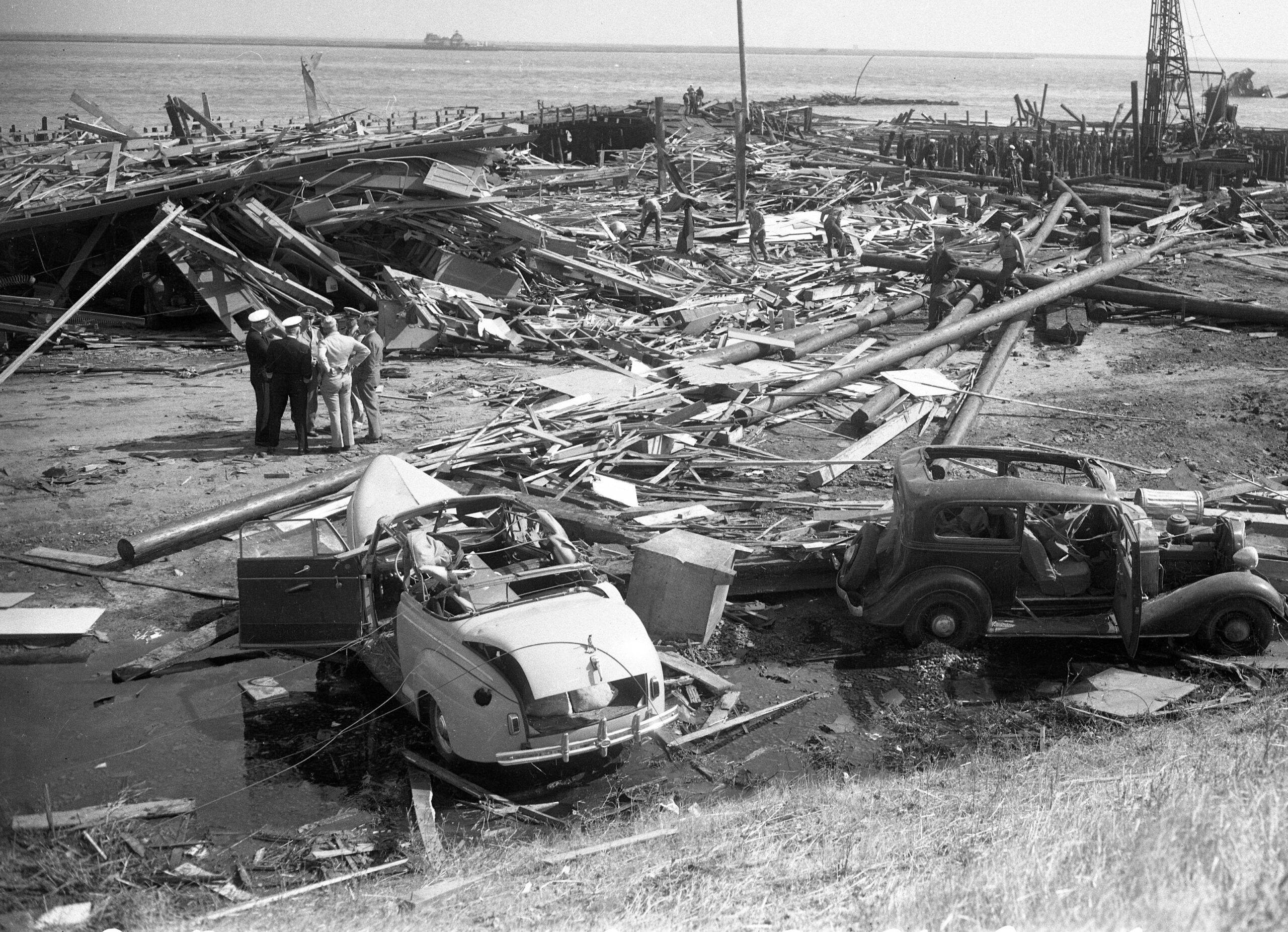 Explosion at Port Chicago while loading ammunition onto ships would kill 320 ..  July 17, 1944 (Photo by Photographer Unknown/San Francisco Chronicle via Getty Images)