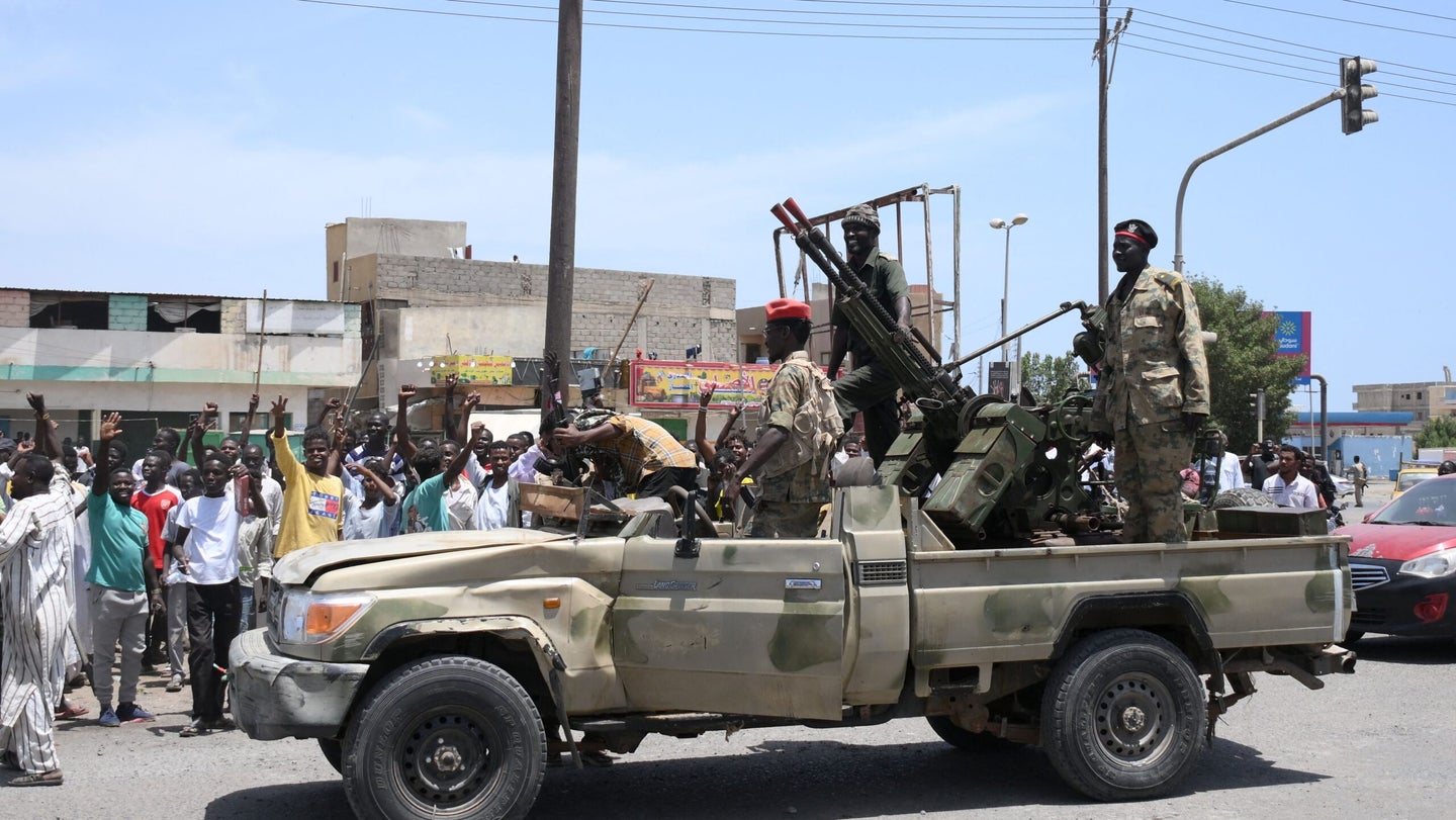 Sudanese Army soldiers in Port Sudan on April 16, 2023. (Photo by -/AFP via Getty Images)