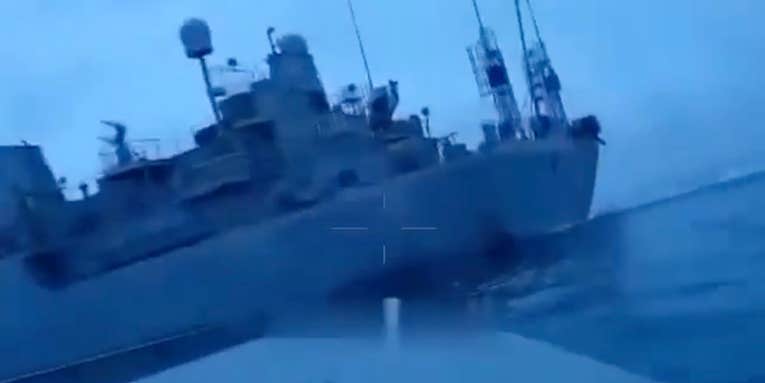 Videos of Ukrainian drone boats swarming a Russian target end in explosion, mystery
