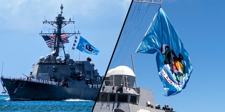 We salute the USS Chung-Hoon for flying its battle flag on the way back to port
