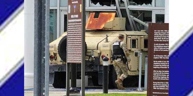 Somebody crashed a Humvee into the headquarters at Fort Stewart
