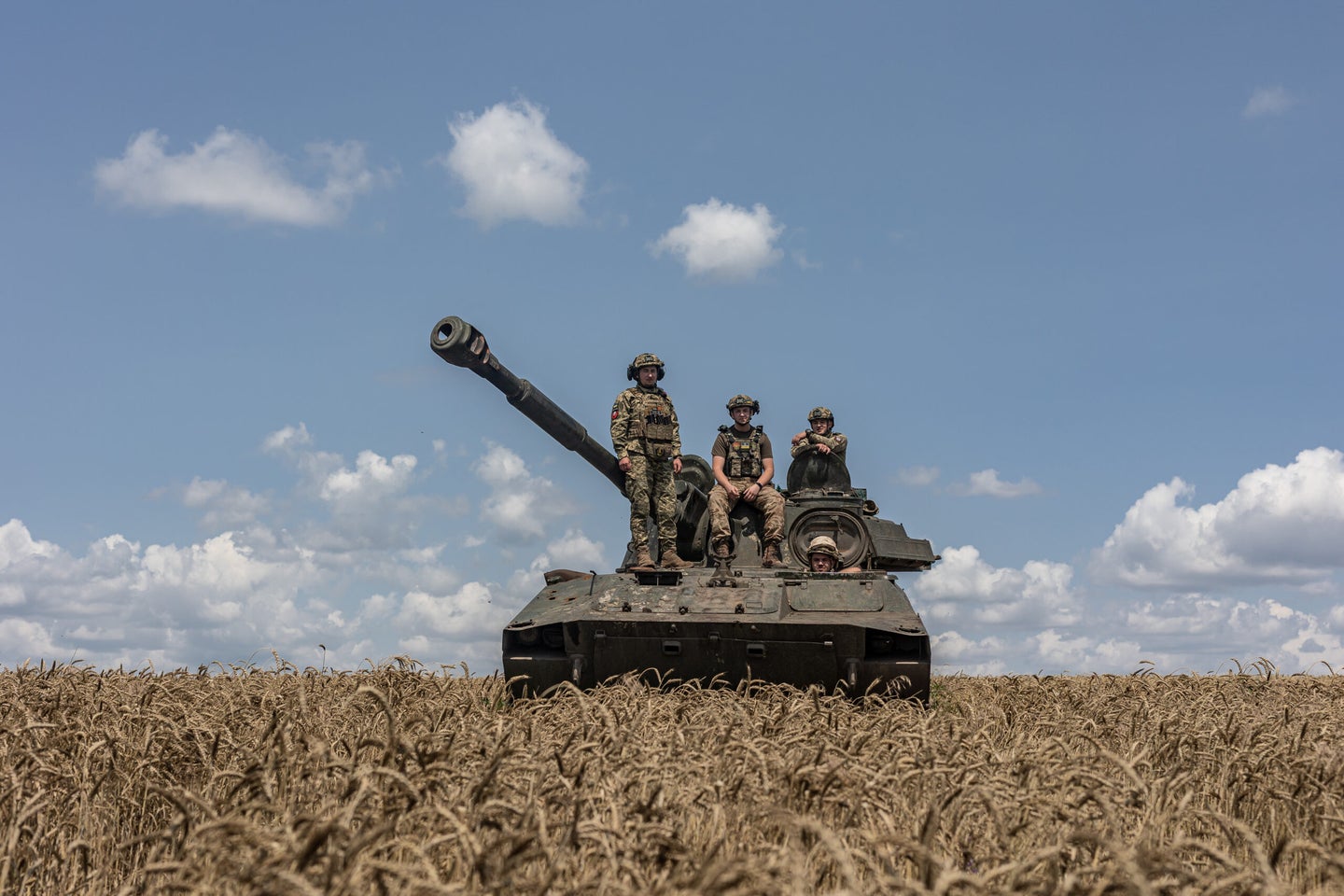 Ukrainian tankers in the Donetsk Oblast on July 15, 2023. (Photo by Diego Herrera Carcedo/Anadolu Agency via Getty Images)