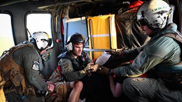 Crews flying in a practice war in the Pacific are doing real rescues