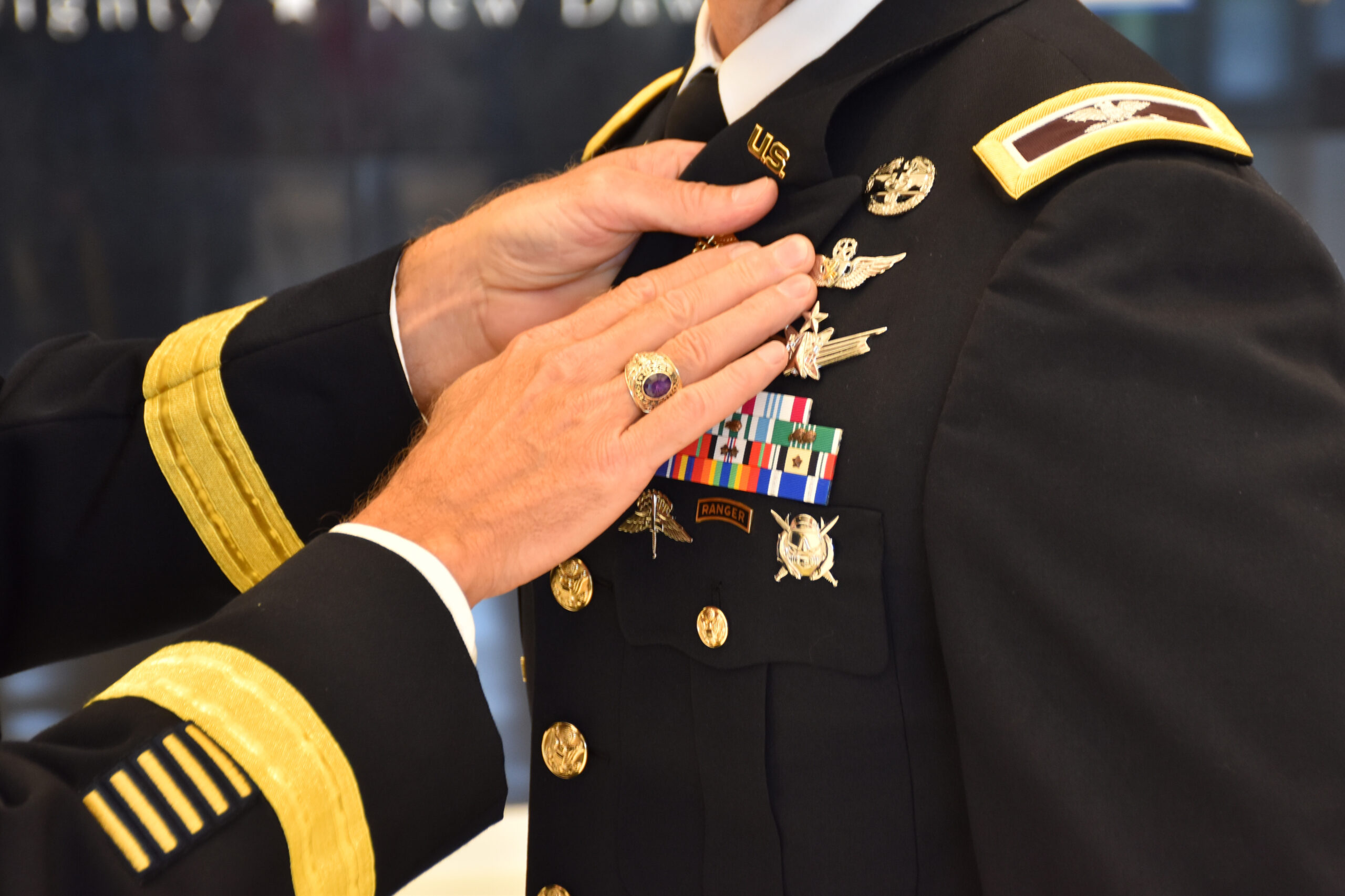 An Army Col. receiving the Army Astronaut Badge.