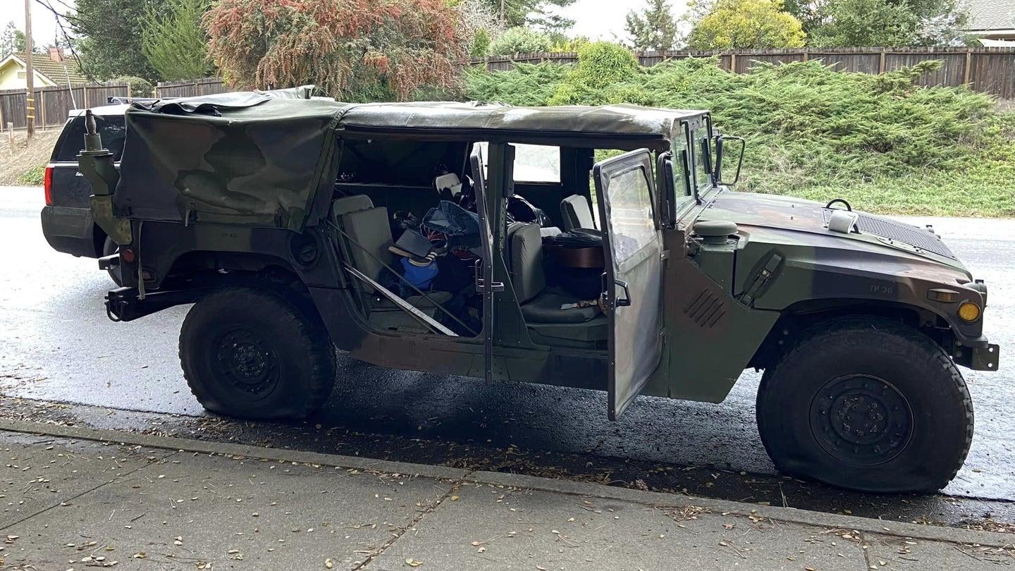 The stolen National Guard Humvee on Nov. 14, 2023 after police recovered it. (Photo courtesy California Highway Patrol)