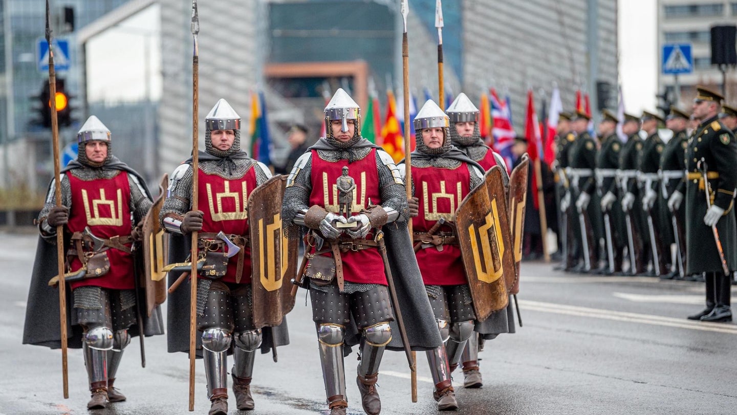 Lithuanian knights march through Vilnius on Nov. 25, 2023. (Photo courtesy Lithuanian's Ministry of Defence)