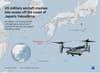 An infographic titled "US military aircraft crashes into ocean off the coast of Japan's Yakushima" created in Ankara, Turkiye on November 29, 2023. US military V-22 Osprey aircraft with eight personnel on board crashed into the sea near Japan's Yakushima island. (Elmurod Usubaliev/Anadolu via Getty Images)