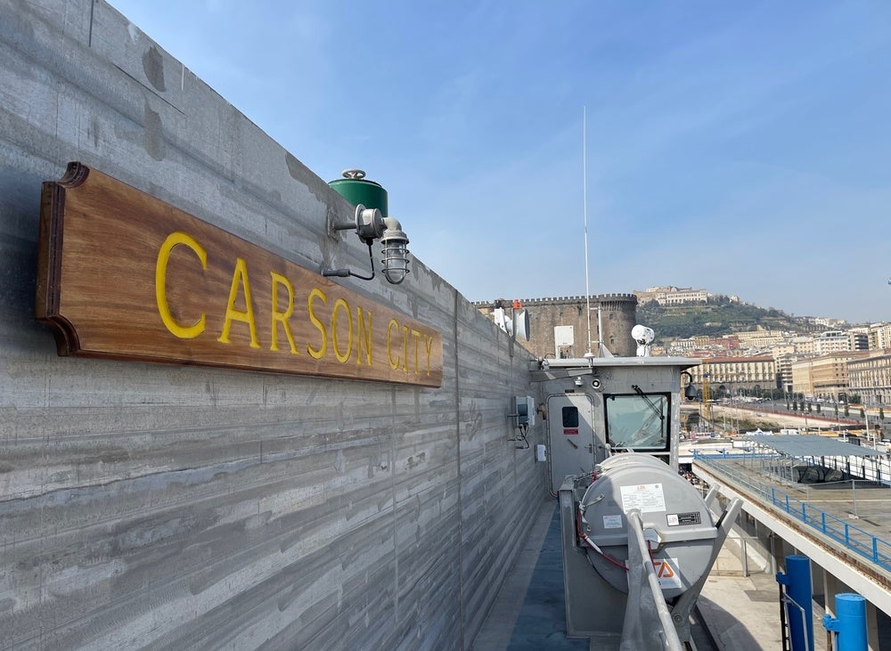 The USNS Carson City moored in Napoli, Italy in 2019. Photo by HMC Rocky Booc.