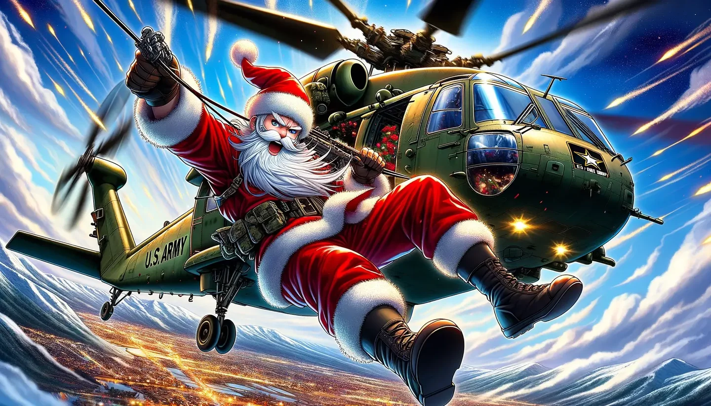 An Army regulation says the service cannot transport Santa using Army aviation assets. Image created by Task & Purpose using Dall-E.