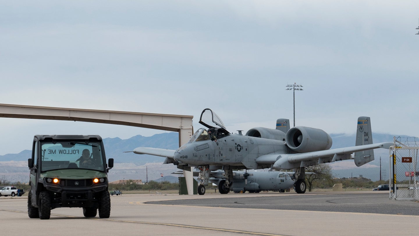 An Air Force A-10 Warthog heads to the 309 Aircraft Maintenance and Regeneration Group at Davis-Monthan Air Force Base (photo by Staff Sgt. Nicholas Ross/U.S. Air Force)