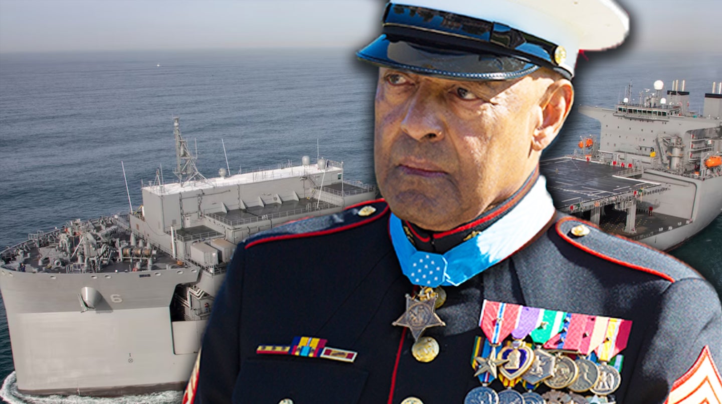 The USS John L. Canley. In 1968 was a gunnery sergeant with Company A, First Battalion, First Marines, First Marine Division in the battle of Hue during the Tet Offensive. He was awarded the Medal of Honor in 2018. Canley died in 2022. Photo courtesy U.S. Navy, Photo by Cpl. Daisha Ramirez.