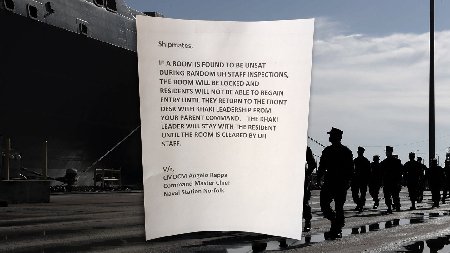 Sailors at Norfolk will be locked out of their rooms if they fail inspection