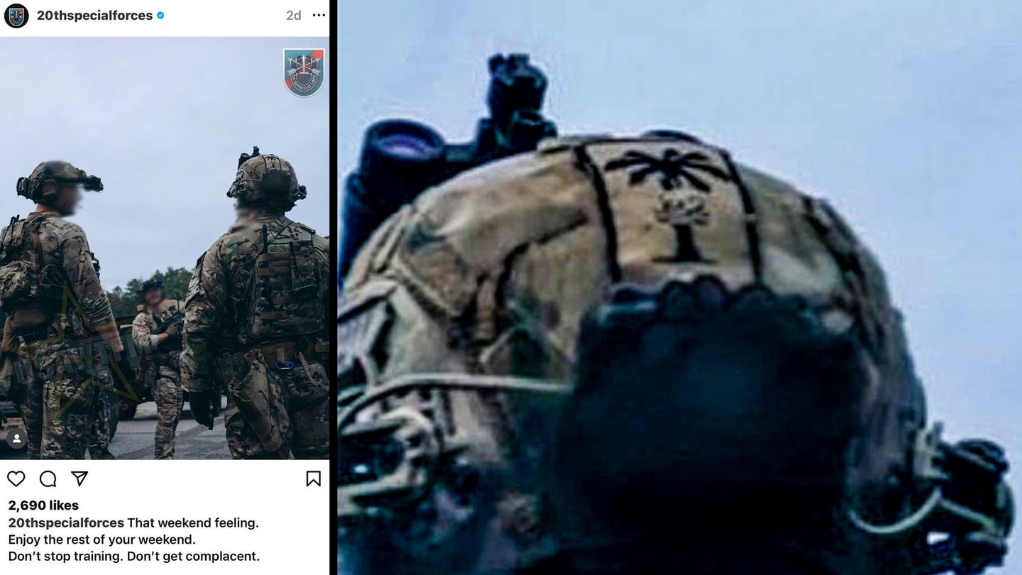 The Army is launching an investigation after a Special Forces unit posted a photo showing a soldier with a patch depicting a particular image of skull and crossbones used by the Nazis in World War II. Picture is a screenshot from 20th Special Forces Group Instagram.
