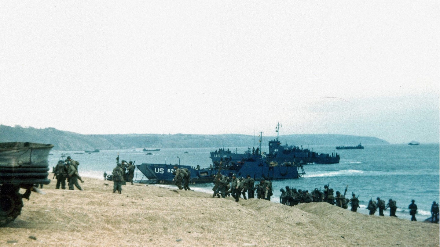 Landing Craft Infantry (LCI) of the U.S. Coast Guard during training exercise Fabius at Slapton Sands, Devon, 3rd - 9th May May 1944. Coast Guard-manned LCI (L)-85, was later damaged by enemy fire during the invasion and sank in the English Channel on D-Day. (Photo by Galerie Bilderwelt/Getty Images)