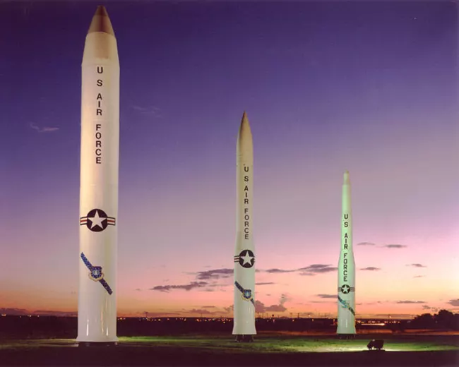 An ICBM missile display at front gate of F.E. Warren Air Force Base in Wyoming. The wing relieved a Lt. Col. who oversees much of the daily medical operations on base. Photo from National Park Service.