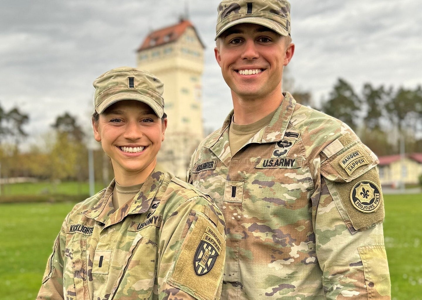 1st Lts. Rachel and Samuel Kicklighter are a married couple stationed in different Army Engineer units in Germany. They have each completed Airborne, Air Assault and Ranger schools in their brief Army careers, and they were back-to-back Sapper Leader Course Distinguished Leadership Award recipients this year. Rachel is now getting ready to represent her unit in the Best Sapper Competition, which kicks off April 19 in Roubidoux Park in Waynesville. (Courtesy photo by Brian Hill)