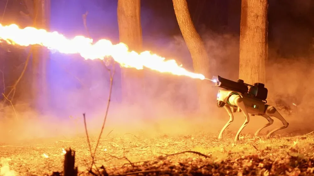 A flame-throwing robot dog is on sale for under $10,000