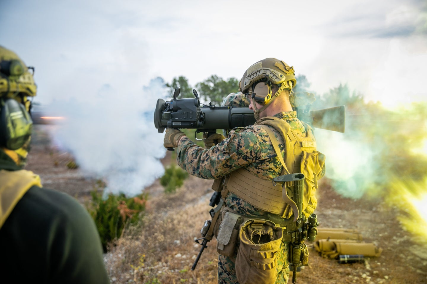 Marines firing the Carl Gustaf 84 mm recoilless rifle.