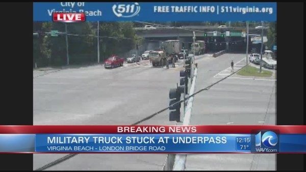 This Army truck driver apparently decided overpass height requirements simply don’t apply to them