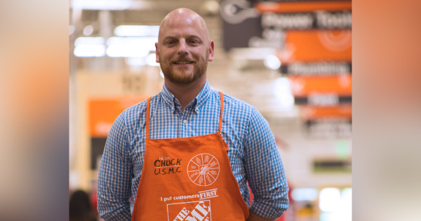 Wounded warrior climbs the ladder at The Home Depot