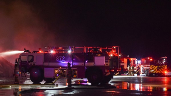 Blaze engulfs hangar at Minot Air Force Base