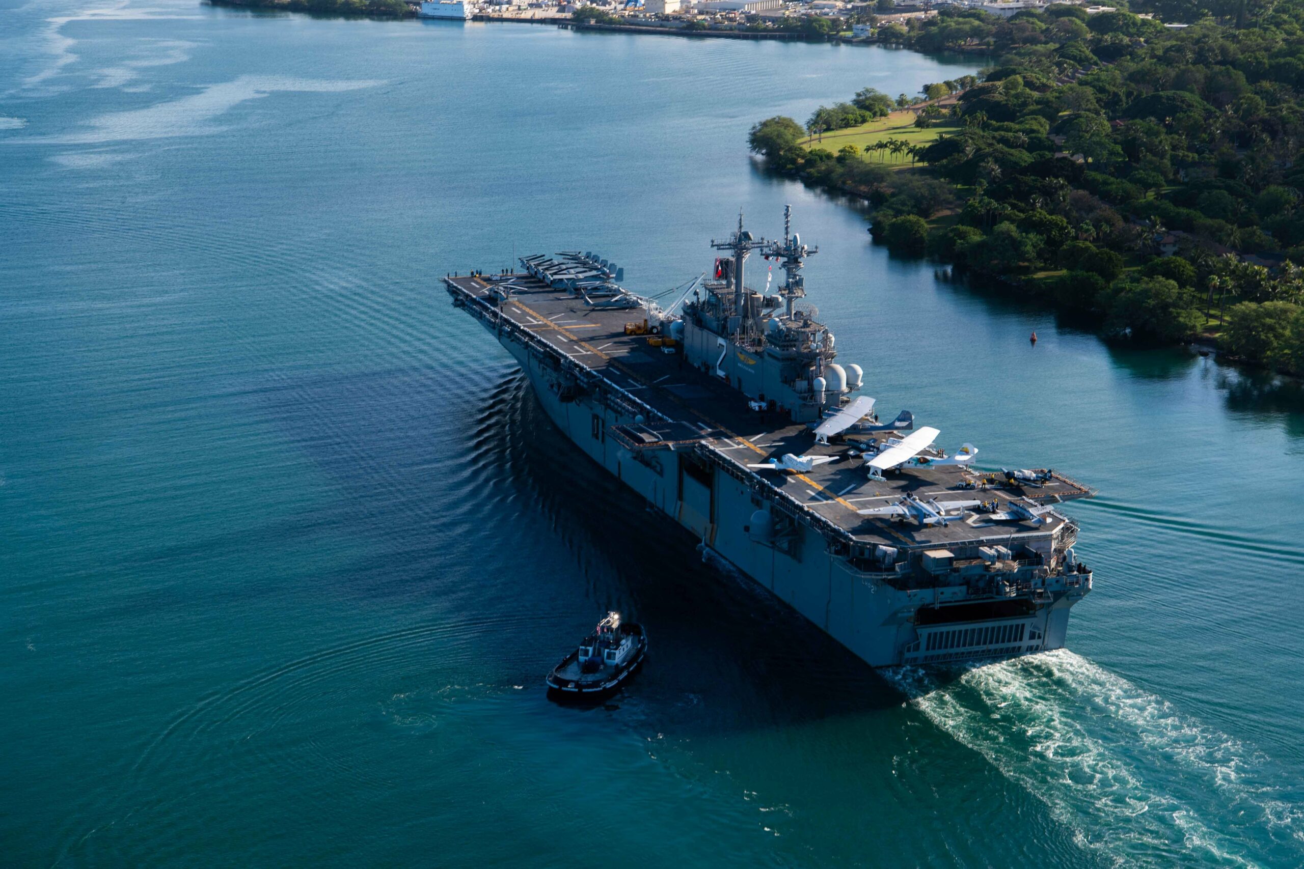 The Wasp-class amphibious assault ship USS Essex arrived in Hawaii's Pearl  Harbor — site of the infamous Japanese surprise attack of December 7, 1941  — laden with more than a dozen vintage