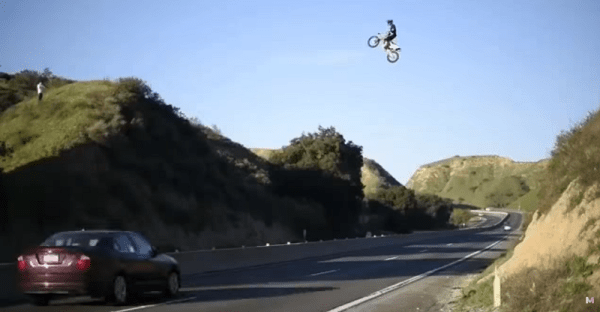 A Biker In California Jumped 4 Lanes Of Traffic And Filmed It. Enjoy