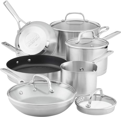  Kitchenaid Brushed Stainless Steel Cookware Set