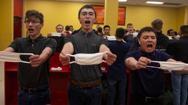 This photo of Marine recruits on their first day at boot camp is begging for a caption contest