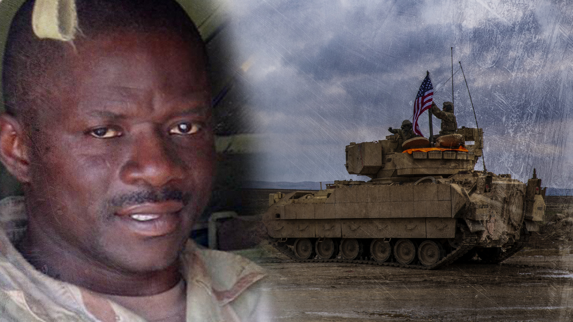 Task & Purpose photo composite showing Sgt. 1st Class Alwyn Cashe and a Bradley Fighting Vehicle.