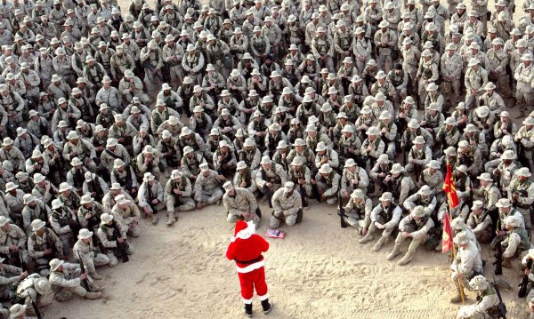 Santa Claus has taken many trips to war zones over the years