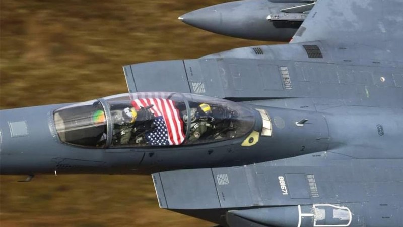 Air Force F-15 takes an accidental bath in drainage canal after botched landing