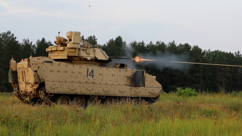 Bradley Fighting Vehicle beats Russian APC in a game of deadly chicken