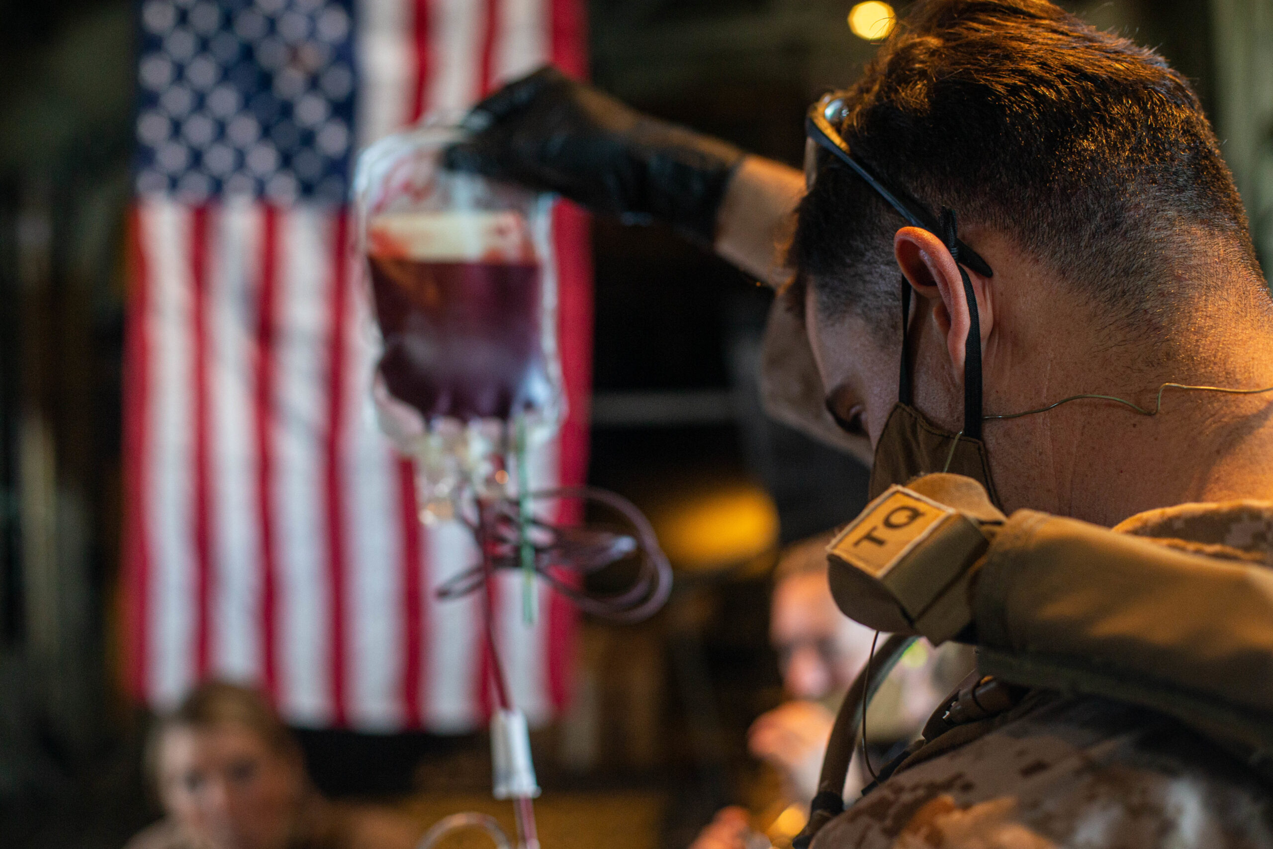 Troop sets up blood bags