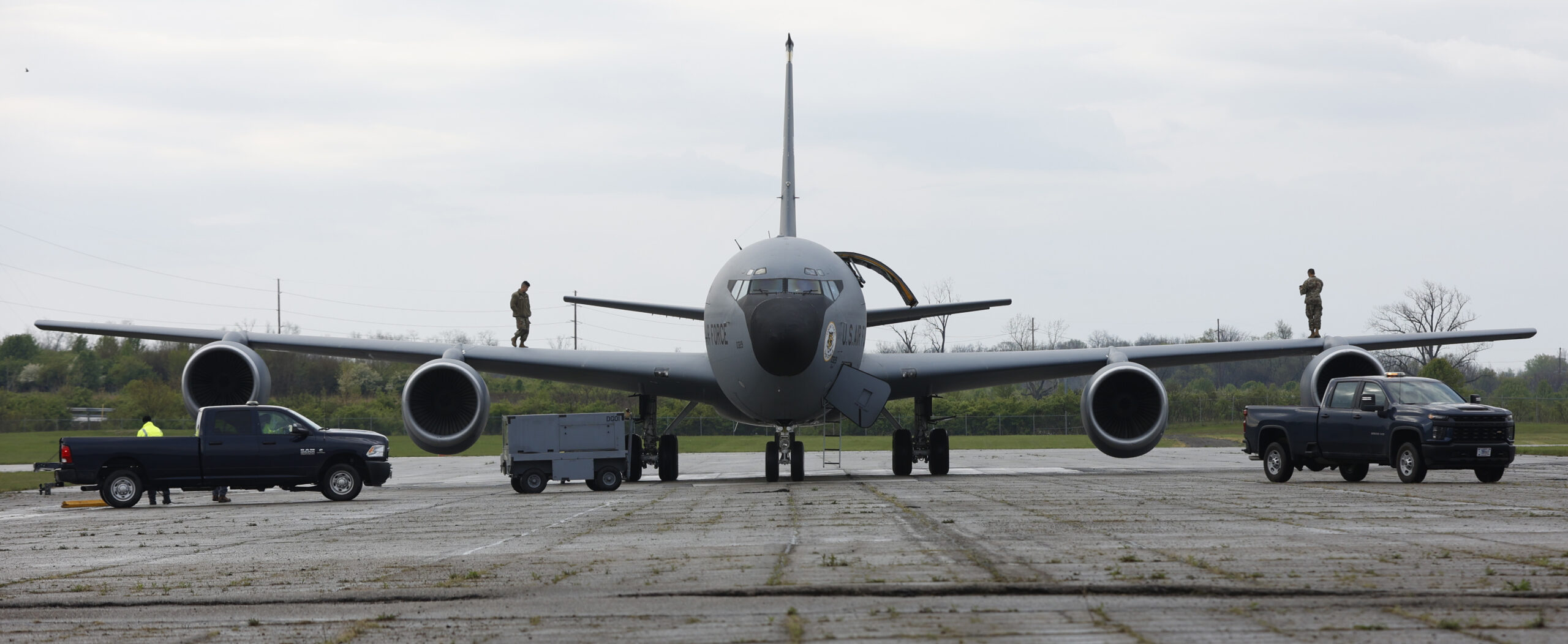 A KC-135R Stratotanker at the National Museum of the U.S. Air Force on April 30, 2022 to become a part of the museum’s permanent collection at Wright-Patterson Air Force Base in Dayton, Ohio.