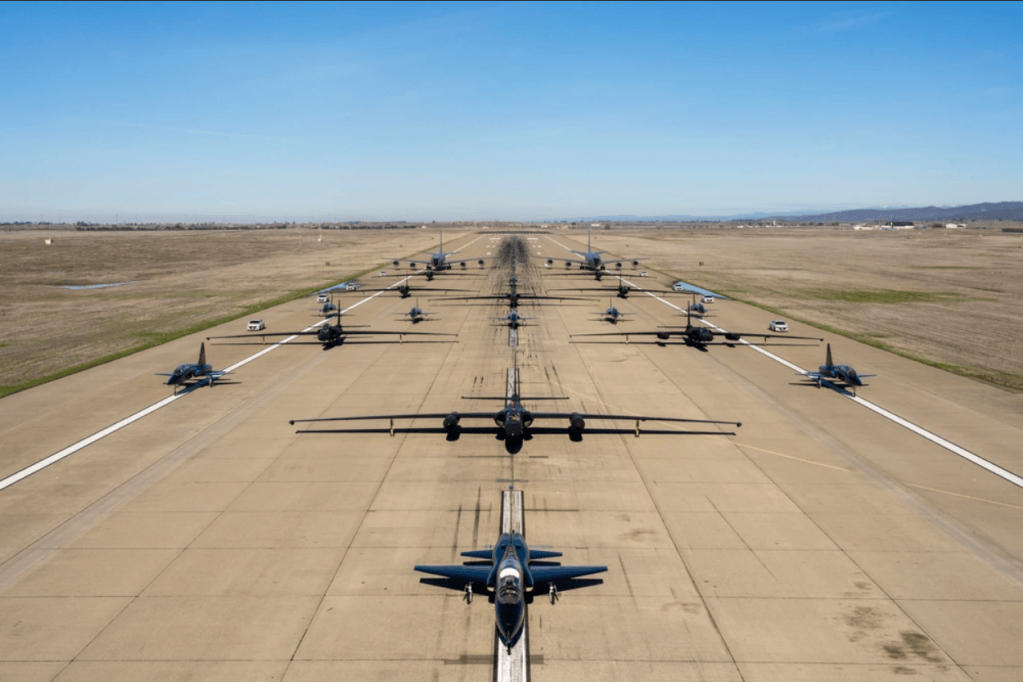 This is what U-2 Dragon Lady planes look like on an 'elephant walk'