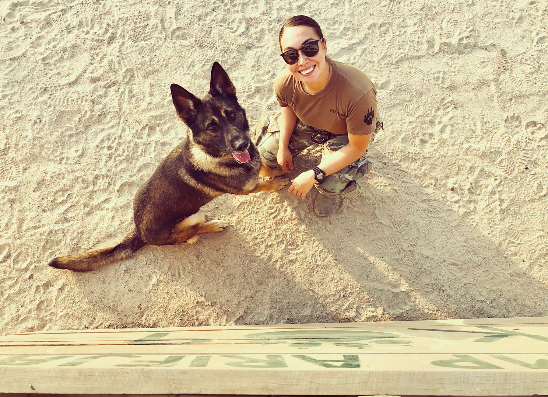 MA1 Brianna Flores with a military working dog