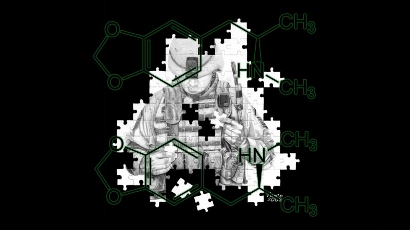 artist's rendering of PTSD overlaid by the MDMA chemical compound.