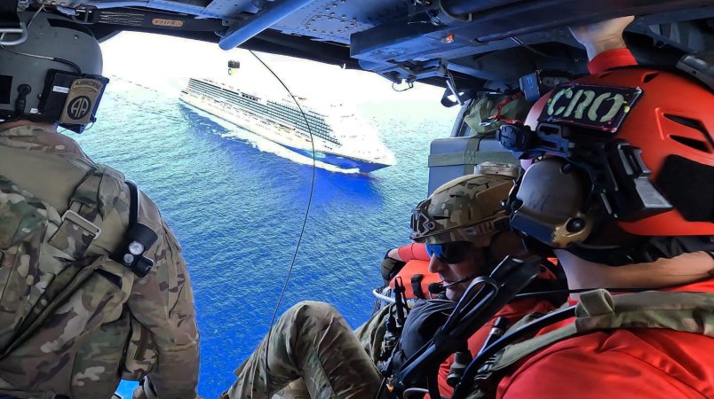 An Air Force pararescue team dropped onto a cruise ship to retrieve a sick child