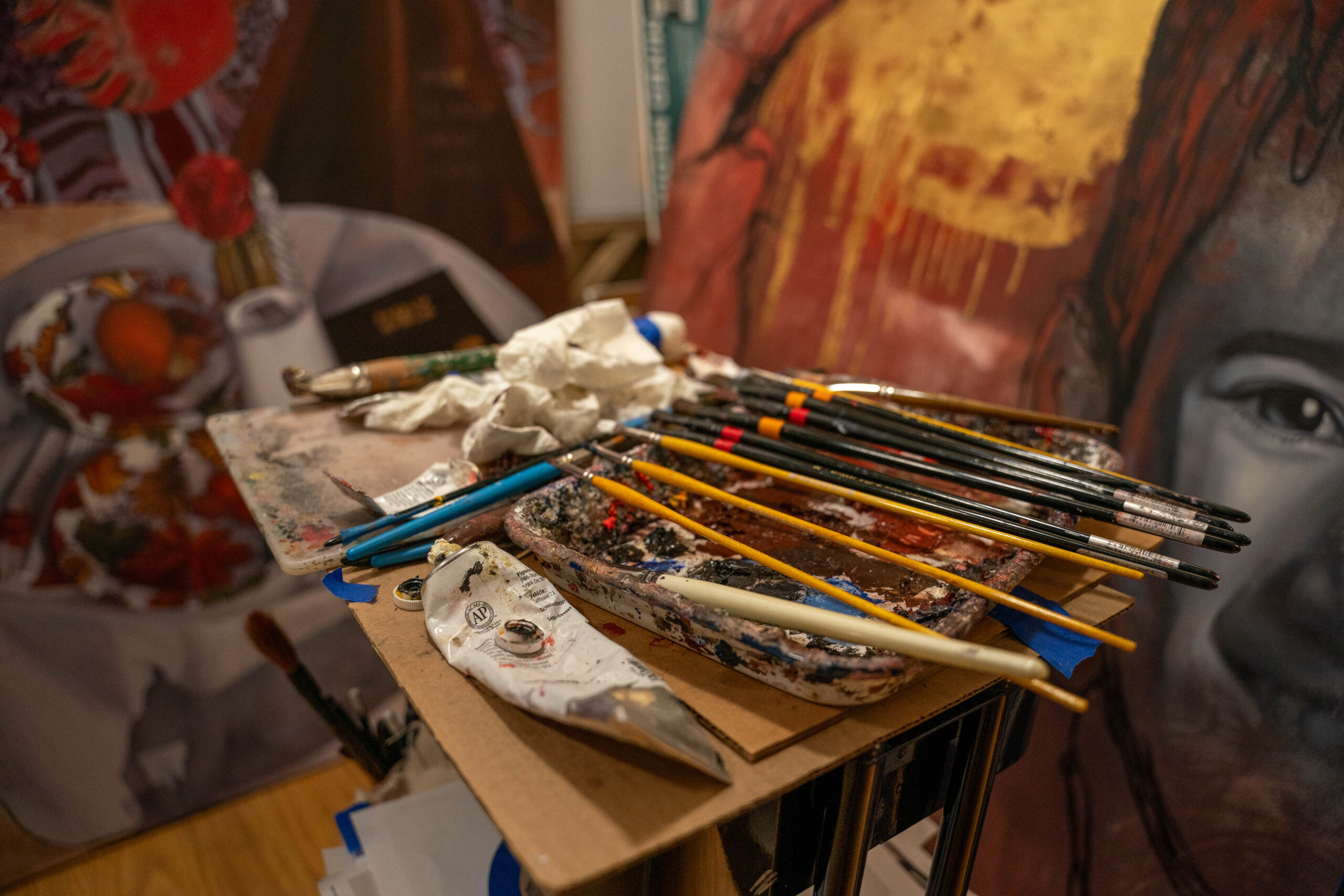 Mitchel Coffman's painting workstation.