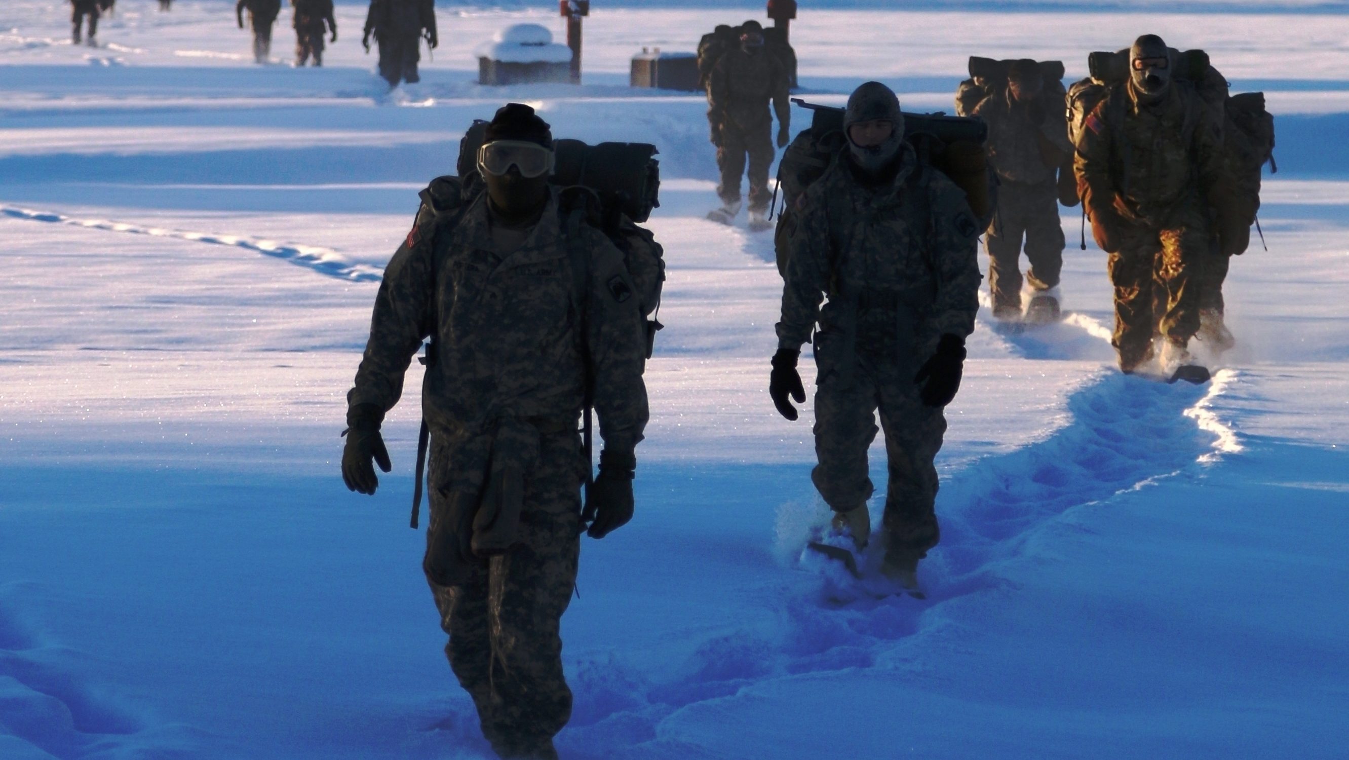 U.S. Army Alaska Aviation Task Force Soldiers assigned to Headquarters Company, 1-52 Aviation Regiment, at Fort Wainwright, Alaska, conduct Cold Weather Indoctrination Course II (CWIC) training Nov. 19, 2015. These Soldiers completed a three-mile snow shoe ruck march to their bivouac site and spent the night sleeping in Arctic 10-man tents. CWIC training is required of all Soldiers assigned to U.S. Army Alaska annually to ensure America's Arctic Warriors have the knowledge and experience to survive, train, operate, fight and win in extreme cold weather and high altitude environments. (Photos by Spc. Liliana S. Magers, U.S. Army Alaska Public Affairs.)