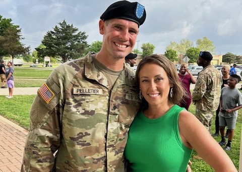 At 41 years old, Spc. Jason Pelletier completed Army Combat Basic Training because he wanted to complete the commitment he made when he was 18. Here, he is with his wife, Kerry, on Family Day at Basic Training in Fort Sill, Oklahoma.