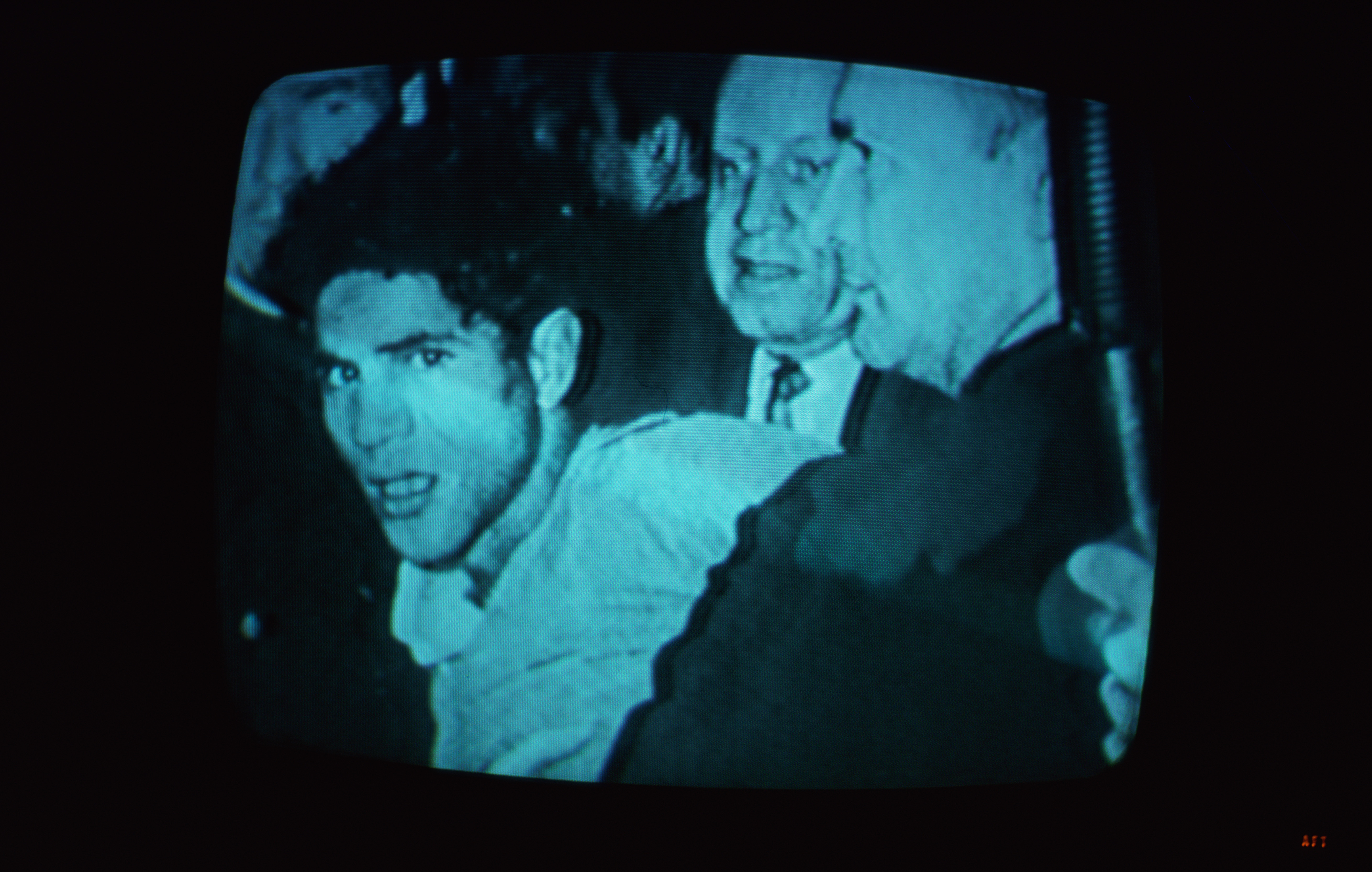 A television picture, broadcast in May 1977, of Palestinian-born assassin Sirhan Sirhan being arrested after his shooting of United States Senator Robert Kennedy (1925 � 1968) at the Ambassador Hotel, Los Angeles, California, 5th June 1968. (Photo by Ernst Haas/Hulton Archive/Getty Images)
