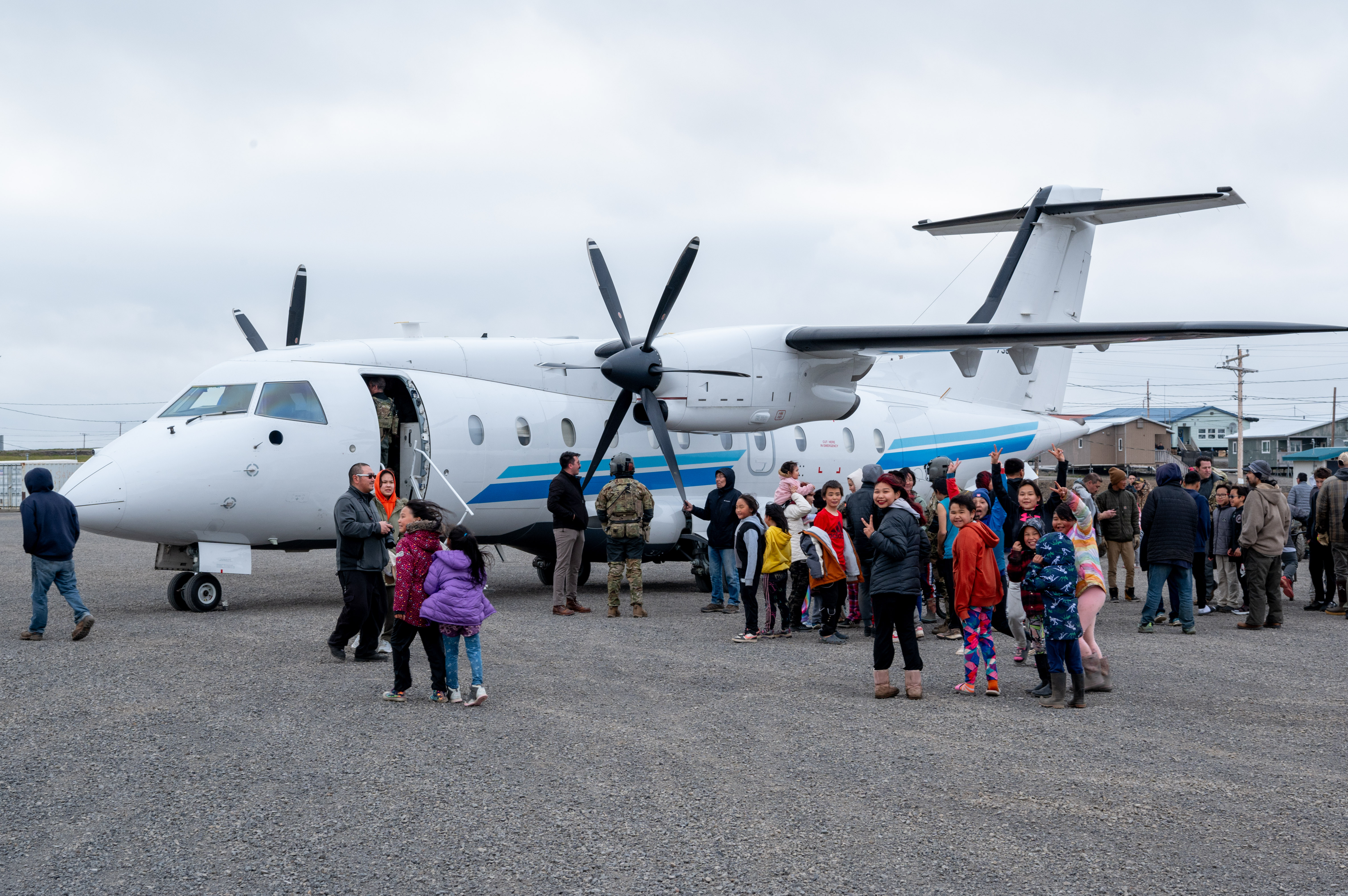 Members from the 492nd Special Operations Wing meet with the Savoonga community on Saint Lawrence Island during Operation Polar Dagger, July 18, 2024. Operation Polar Dagger provided Special Operations Command North the opportunity to engage Alaska Native leadership and the local community as we continue to seek synergies between Special Operations Command North activities and what the Alaska Native peoples can teach us about the Arctic. (U.S. Air Force photo by Senior Airman Johnny Diaz)